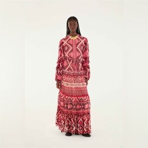 Farm Rio: Red Graphic Ainika Belted Tiered
Maxi Dress